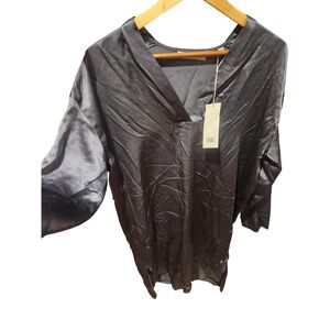 Vince Silk V Neck Long Sleeve Tunic Top Gray Size S